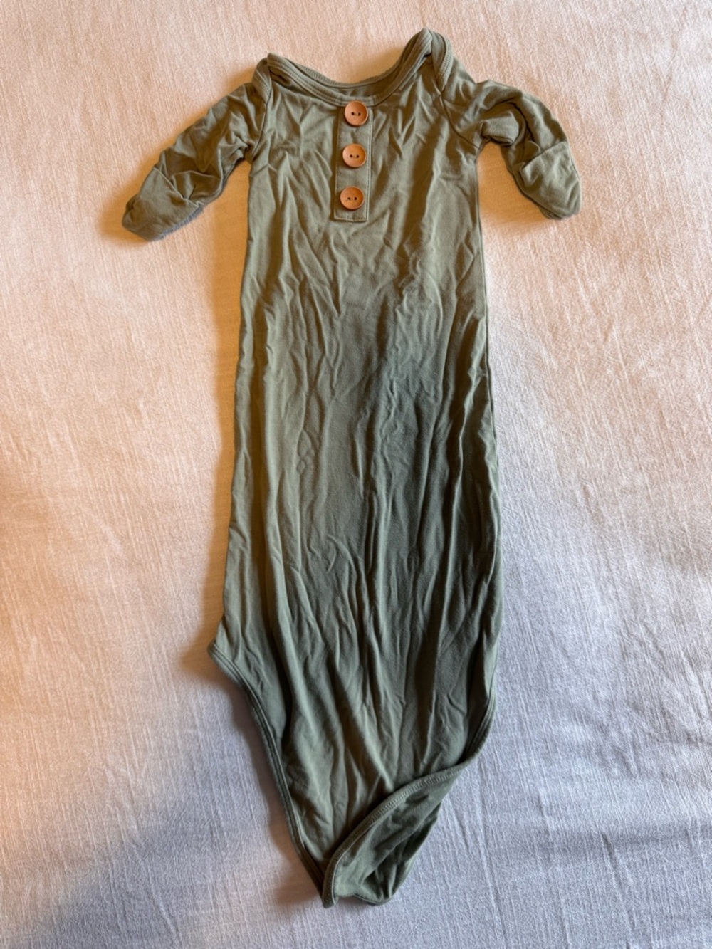 Preemie 4-6 lbs Caden Lane Olive Green Infant Gown with Wooden Button Accent